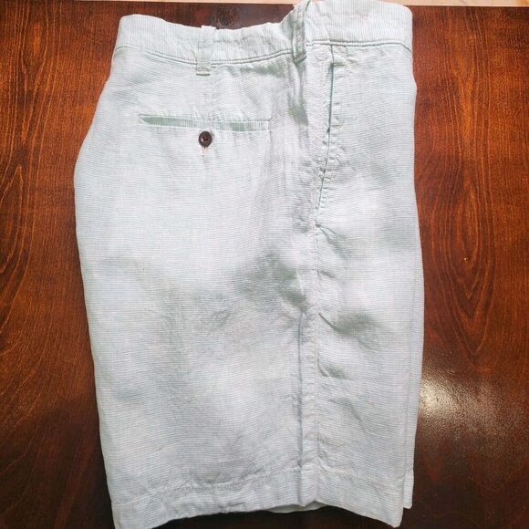 J Crew Linen Shorts Men’s 35 Green White Striped 9”‎ Inseam Casual Lightweight - Picture 3 of 7